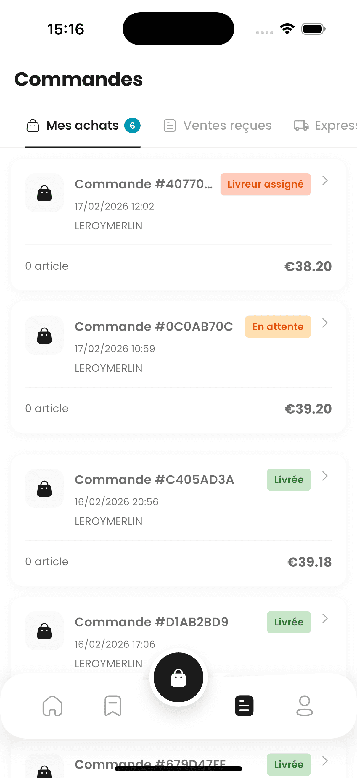 Suivi de commande BRIKER — livraison de matériaux en cours